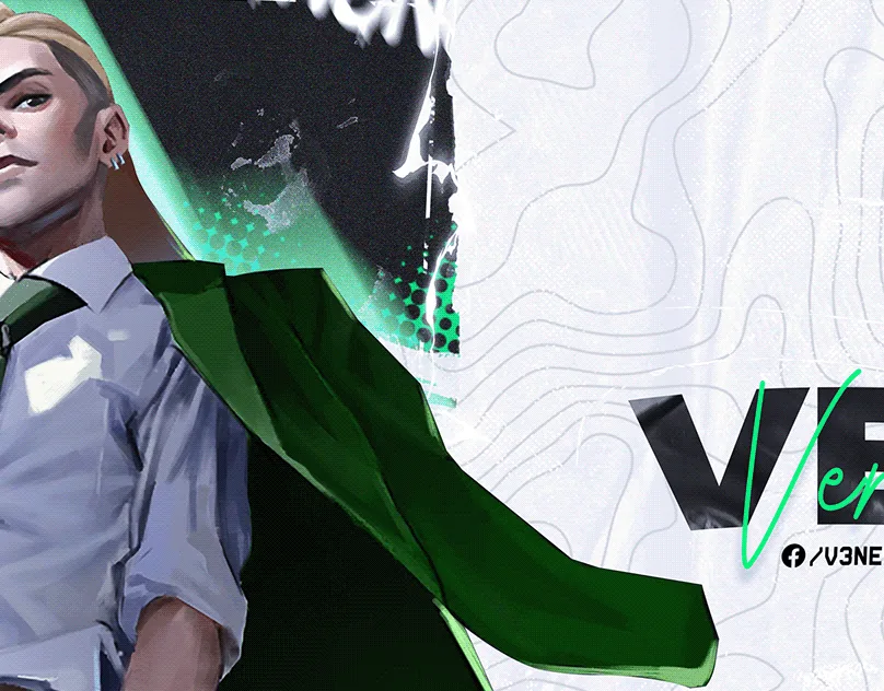 Gaming graphic with an illustrated character in a green cape beside bold lettering