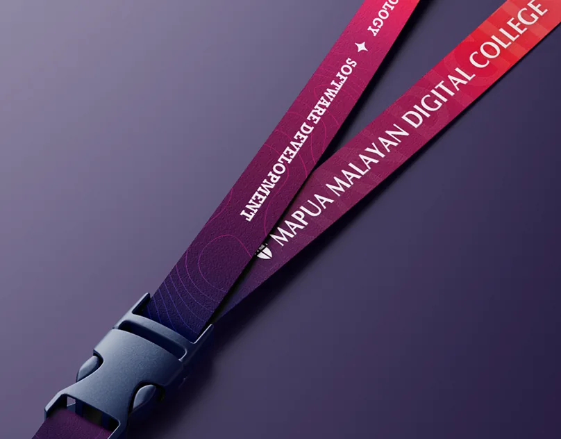 Purple lanyard printed with Mapua Malayan Digital College and Software Development