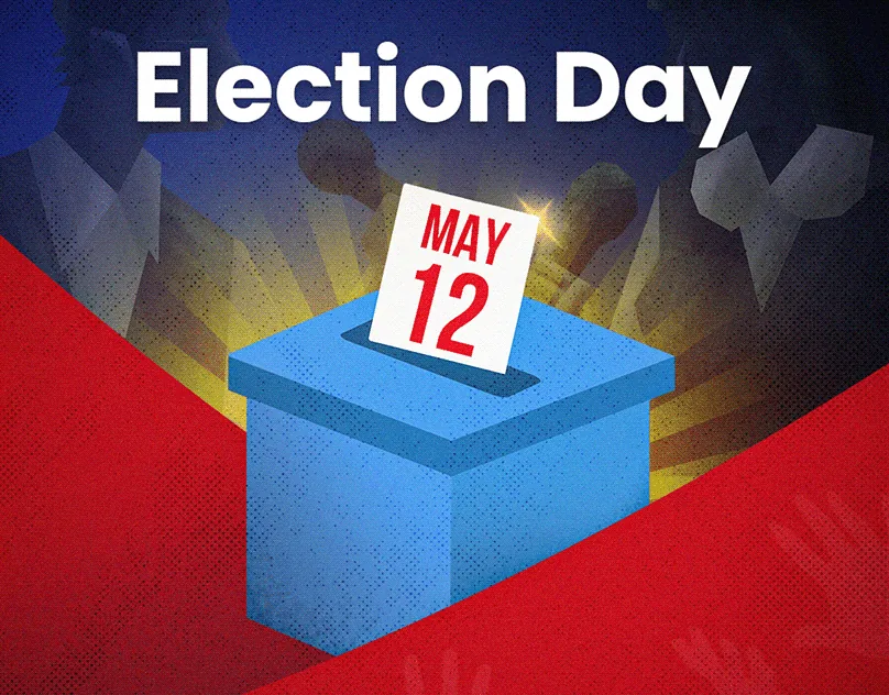 Election Day illustration of a ballot box with a May 12 calendar page
